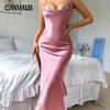 Sexy Pink Halter Dress Breathable Simulation Silk Pajamas Women Backless Split Halter Nightgowns