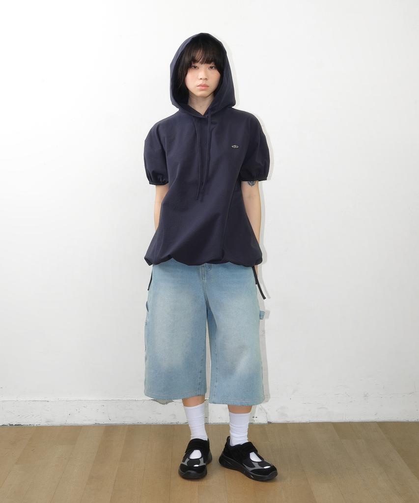 Overfit Wrinkle Shortsleeve Hoodie Navy