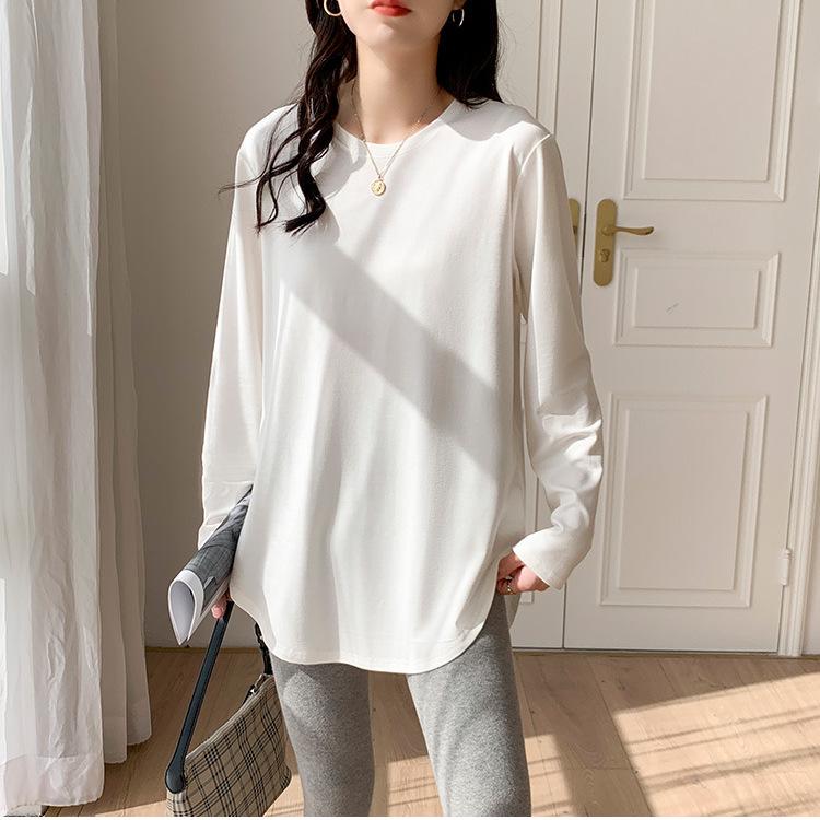 

Drapey Women s Long-Sleeve White Round Neck Shirt with Mid-Length Fit XL