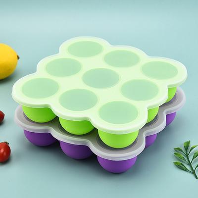 Eiswürfelform Tablett Lebensmittelqualität Silikon Eiswürfelbereiter mit Deckel 9 Löcher Leichtes Entformen Babynahrung Lebensmittelbehälter