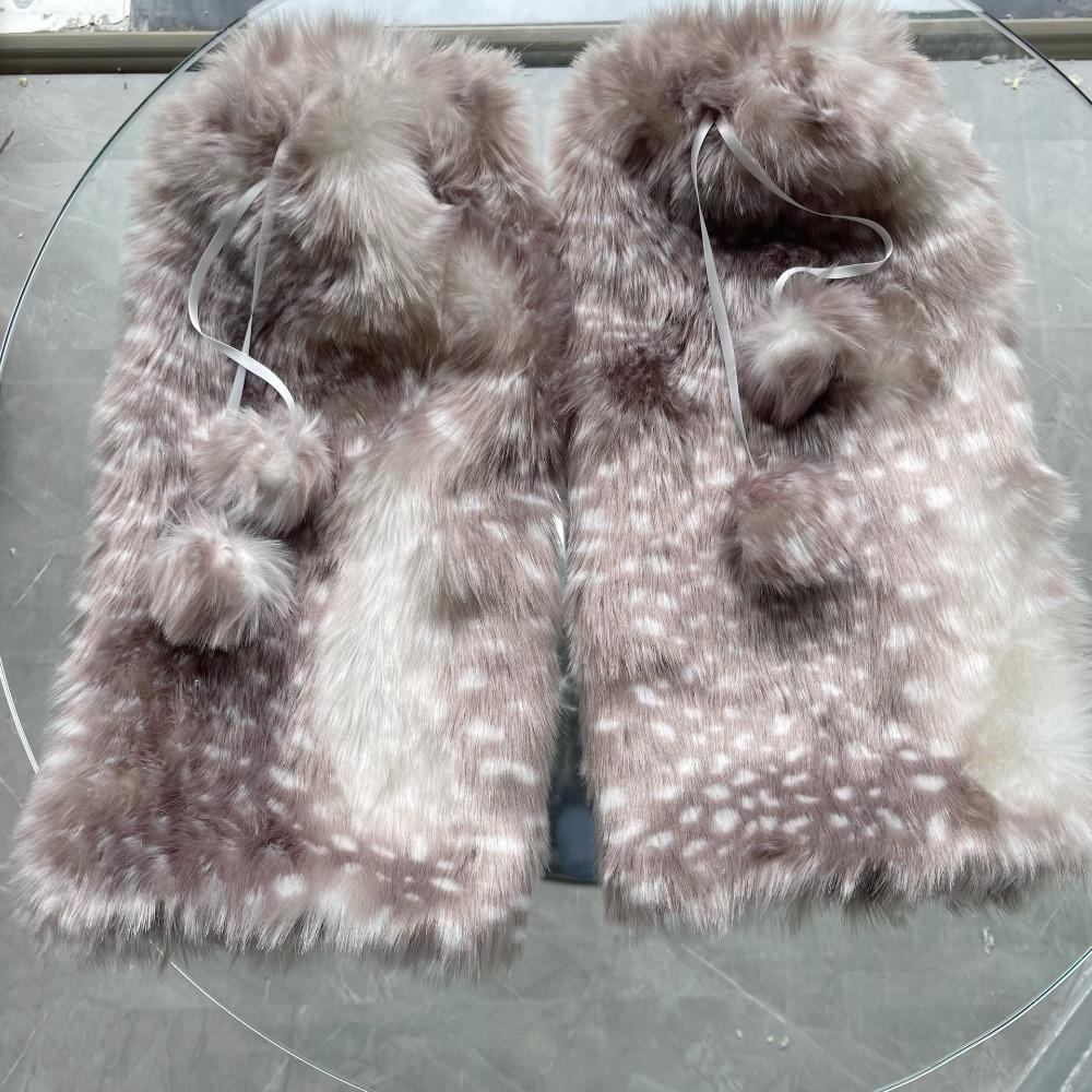 Faux Fur Plush Lace Winter Hat Leg Warmers Ear Protection New Reindeer Furry Boots Socks Cover