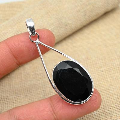 Magnifique pendentif fait main en argent sterling 925 avec pierre précieuse spinelle noire pour elle