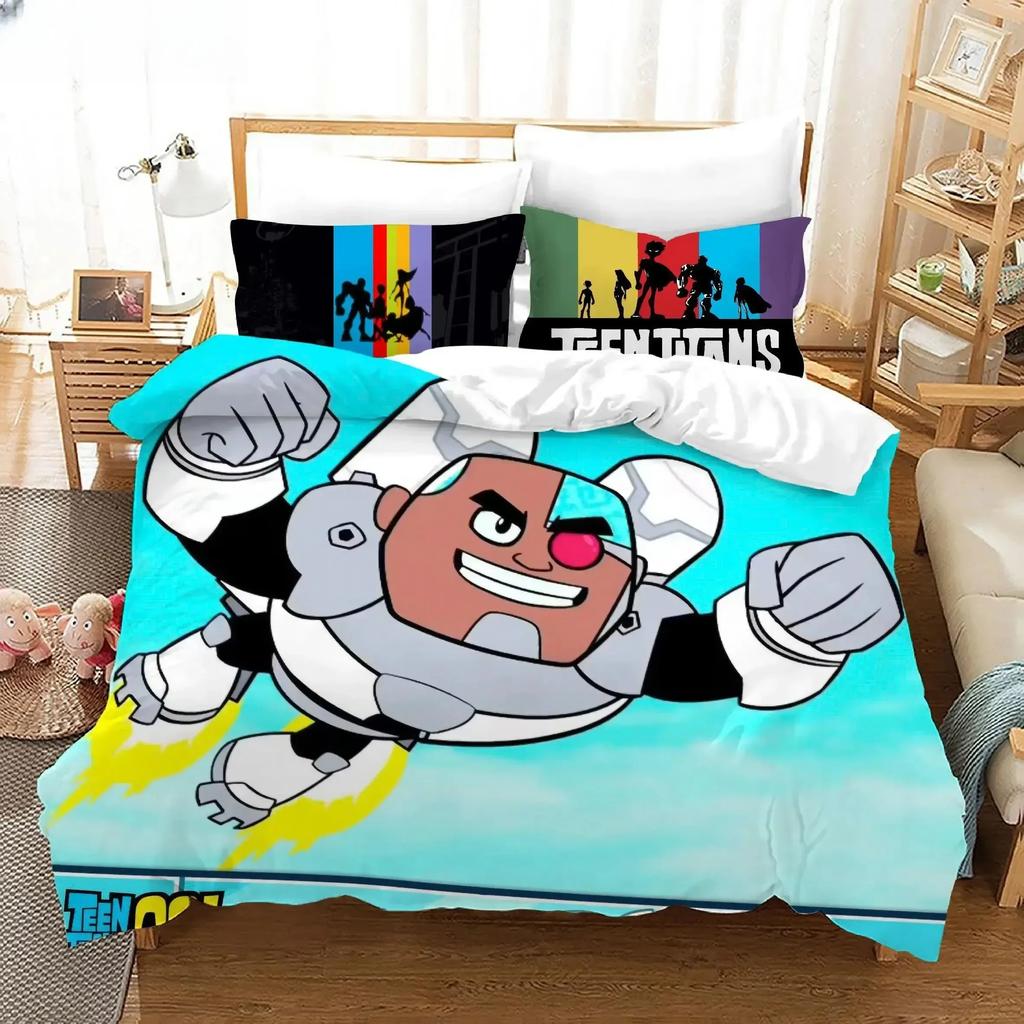 3D Teen Titans Go Cartoon Bedding Set Single Twin Double Queen King Cal King Size Bed Linen Set