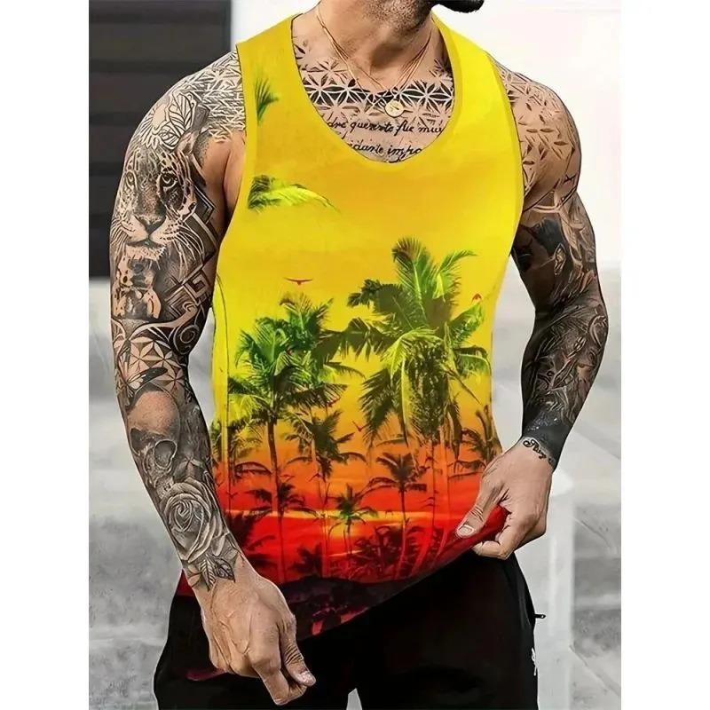 T-shirt da Uomo Estiva Senza Maniche con Stampa 3D Moda Versatile Traspirante Tendenza Casual