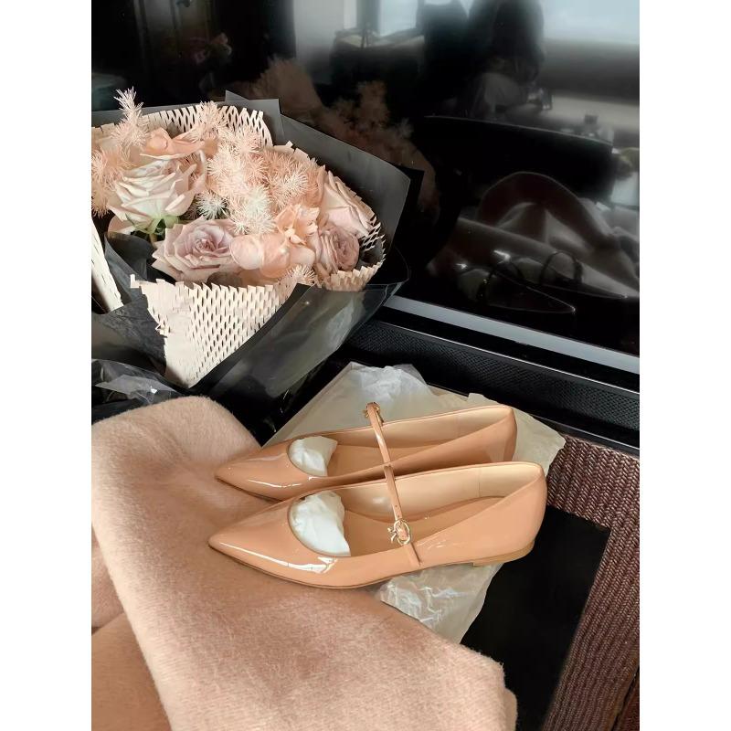 Sheepskin~ Temperament versatile pointed shoes are thin with shallow mouth Mary Jane shoes women's flat shoes