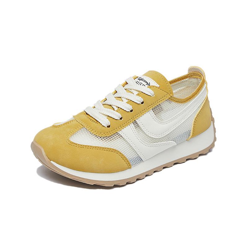 Gelbe Damen Frühling Sommer neue Retro atmungsaktive Mesh Zehenfrei kleine Sportliche flache Freizeitschuhe