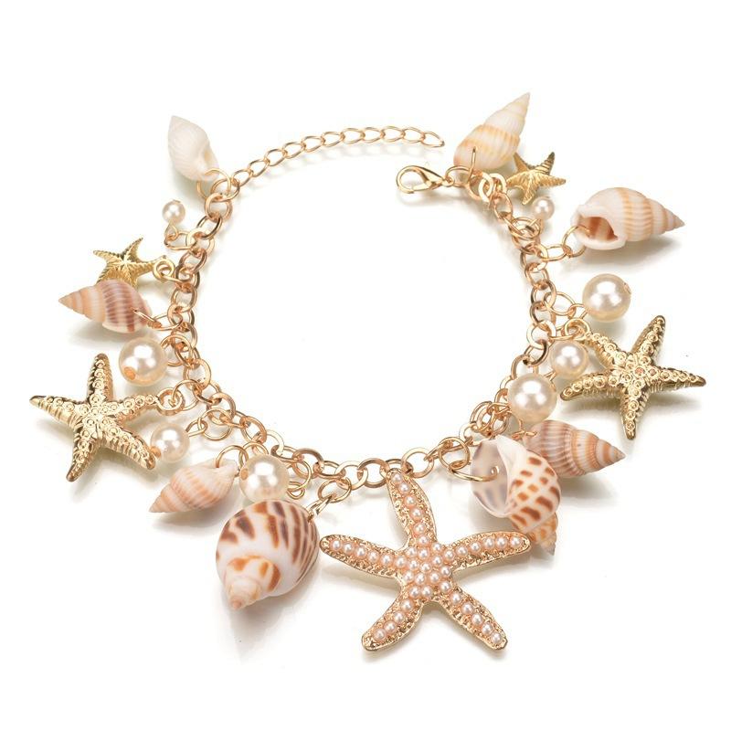 Summer Fashion Beach Style Bracelet For Women Starfish Shell Charm Bangle Girls  Jewelry Accessories