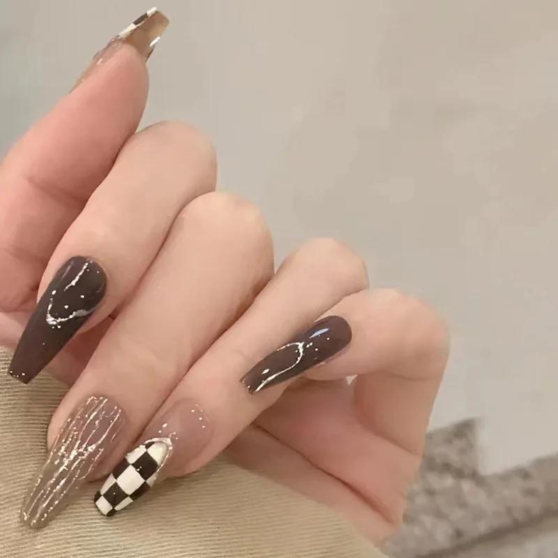 24Pcs French Tip Extra Long Ballerina Press On Nails Detachable Artificial Fake Nails Wearable Nail Art Tips
