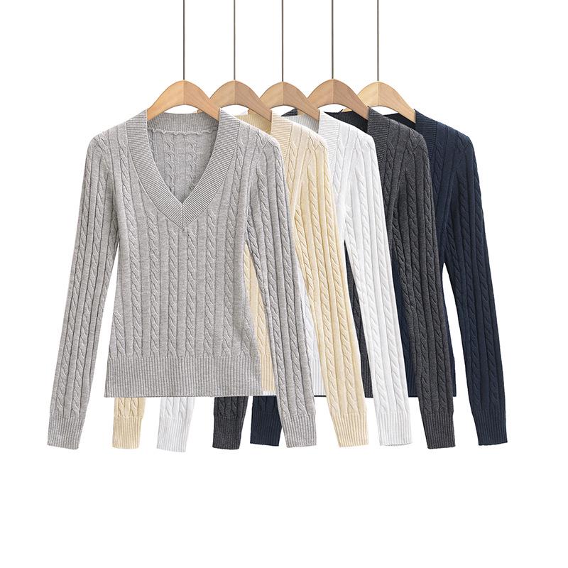 

American Girl V-Neck College Style Slim Cable Knit Sweater Medium