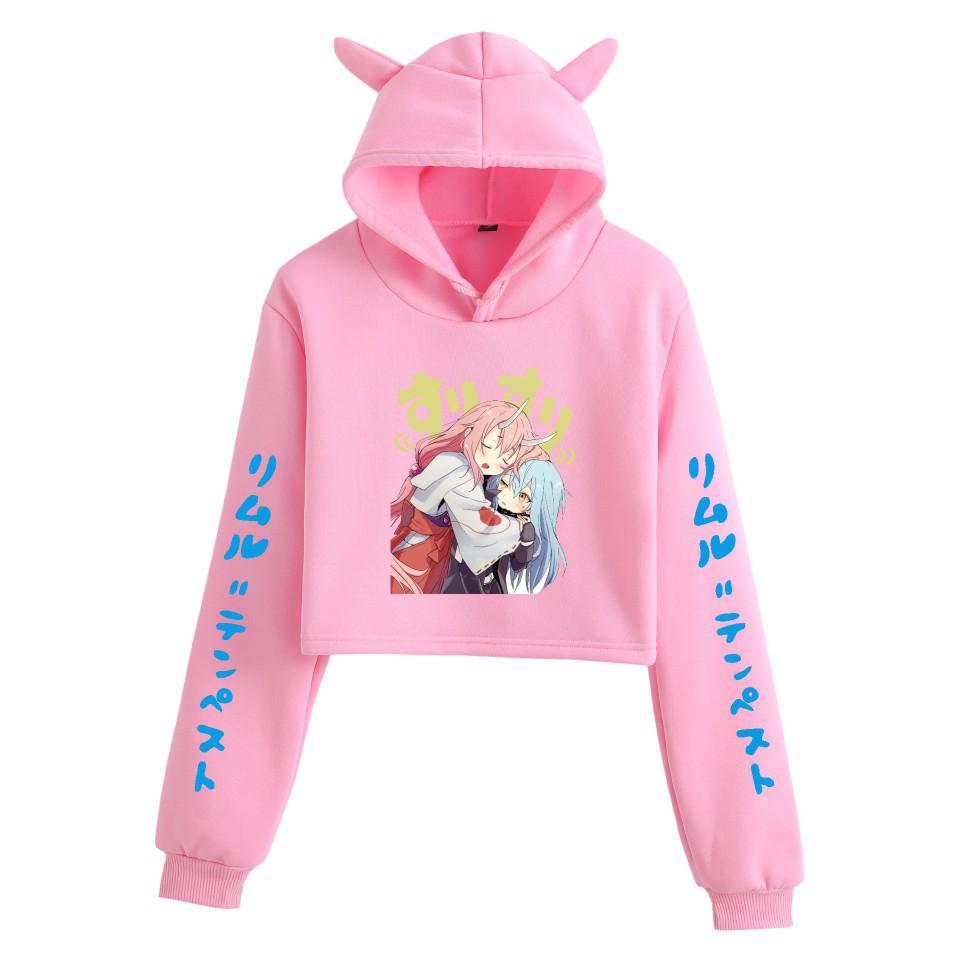 Reincarnato come uno Slime Crop Top Corto da Donna Anime con Orecchie da Gatto