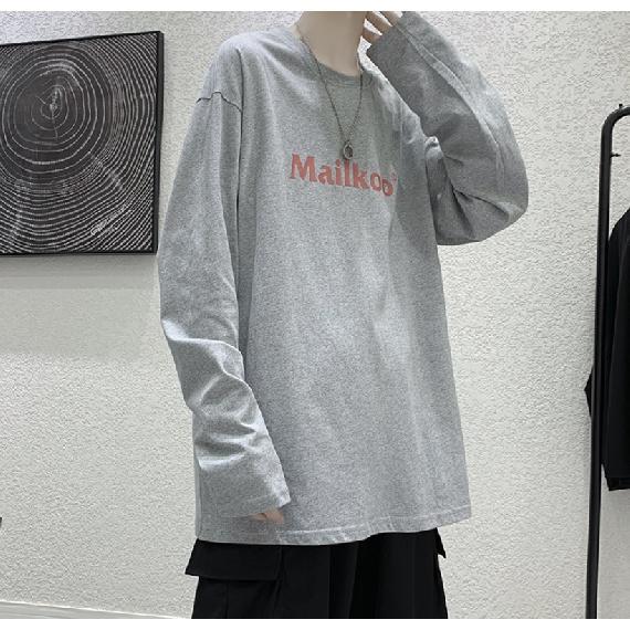

Мужские футболки с длинным рукавом с буквенным графическим принтом, модные брендовые футболки для мужчин, мужская одежда, повседневная футболка, мужская летняя корейская ретро футболка 5XL светло-серый