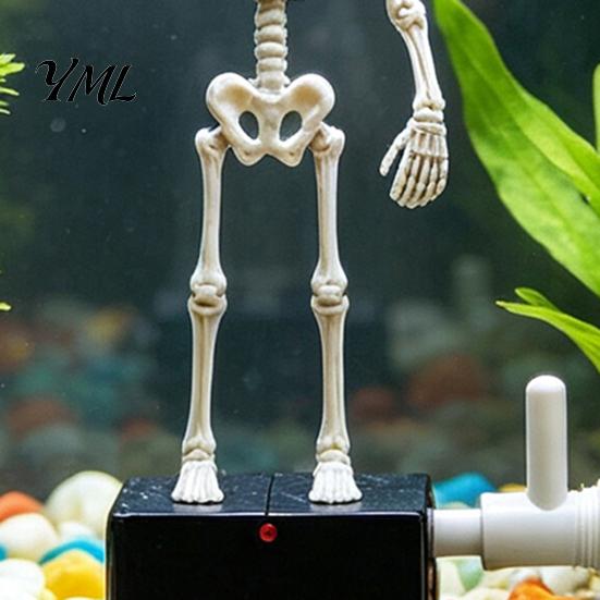 Spooky Halloween Decor Aquarium Dancing Skeleton, Bubble Driven Moving Joints Skeleton Underwater Skull Ornament, Realistic Swing