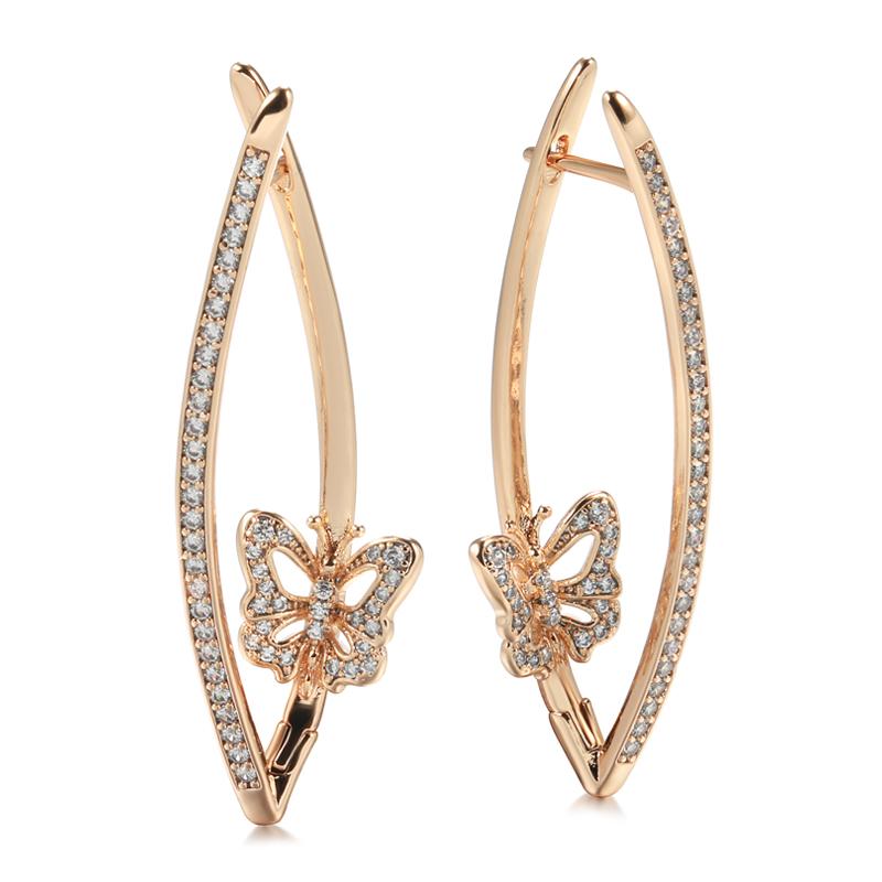 

New Fashion Geometric Butterfly Earrings Micro Inlay Natural Zircon Rose Gold Long Drop Earring Vintage Jewelry