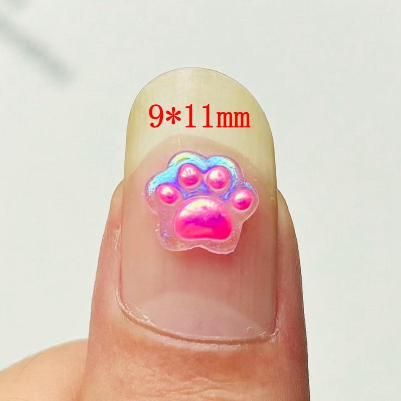 50Pcs New Cute Mini Resin Electroplating Aurora Color Cat Paw Flatback Ornament Jewelry Making Manicure Hairwear Accessories A42