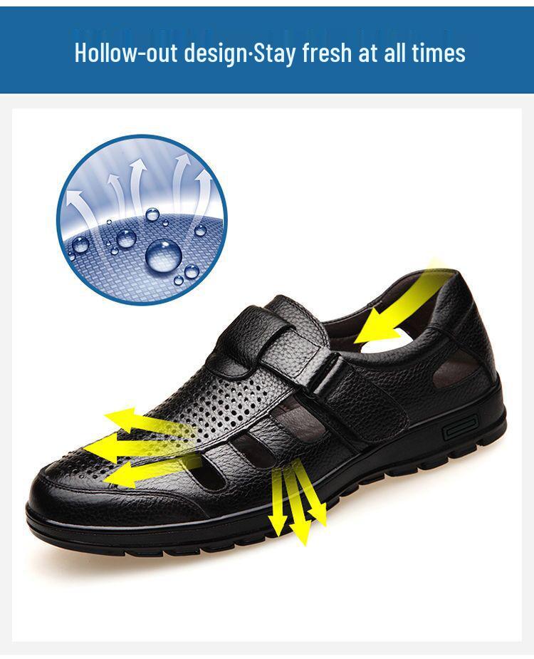 Sandalias de Conducción de Cuero de Suela Blanda para Hombre - Business Casual, Diseño Hueco para Mediana Edad y Ancianos