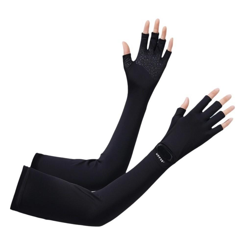 Non-slip Long Sleeve Solid Color Sunscreen Sleeve Gloves Simple Ice Silk Arm Sleeve  Riding