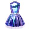 Vestito Tutù da Donna per Disco Bar Scollo a V con Revers Senza Maniche Aderente in Vita Orlo A-line Strati di Tulle Metallizzato Lucido Mini per Night Club Palco Danza