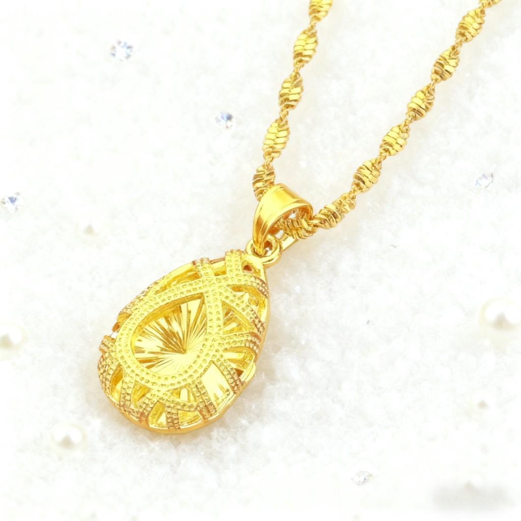 Hollow Water Drop Necklace: Authentic Vietnam Sand Gold, Sparkling Clavicle Chain Gift for Women & Elders.