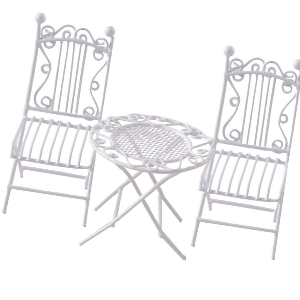 3in1 Miniature Iron Table And Chair Set For 1/12 Dollhouse Decors Craft Project And Garden Display Accessories