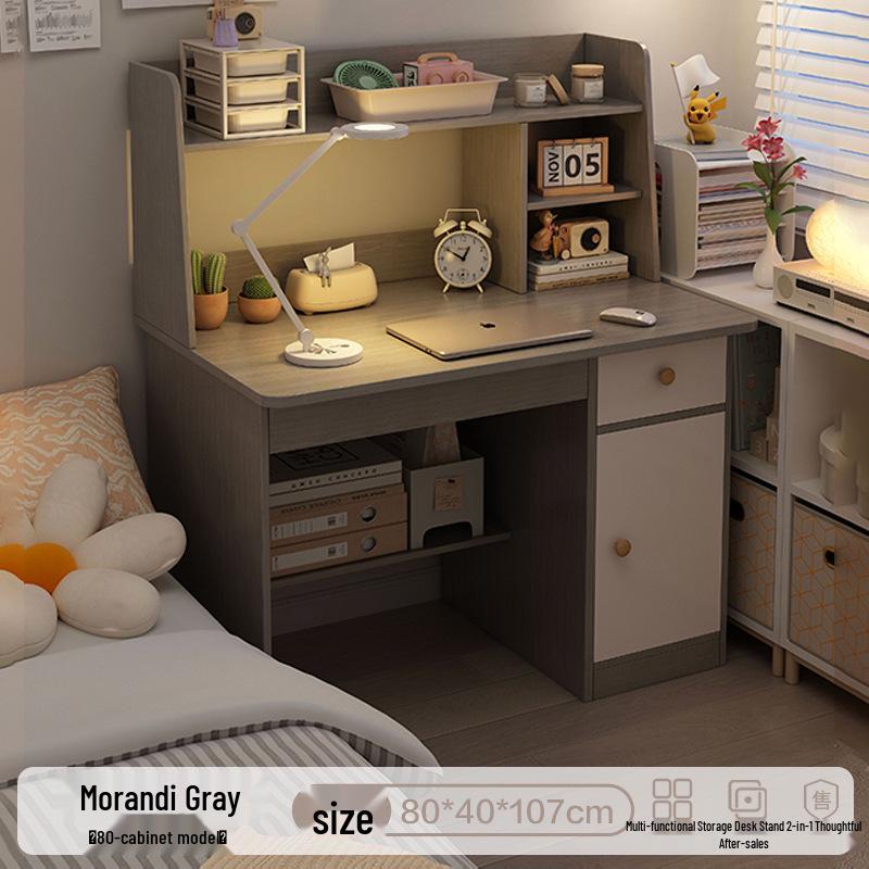 Integrated Desk and Bookshelf: Student Study Set with Writing Table and Storage Cabinet for Bedroom or Home Office.