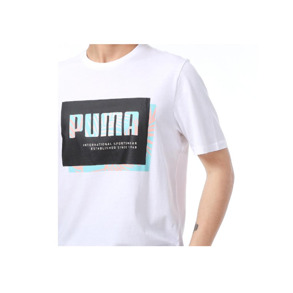 Puma Color Block Logo Printed Sports Round Neck Short Sleeve T-Shirt Men Tops White 845864-52