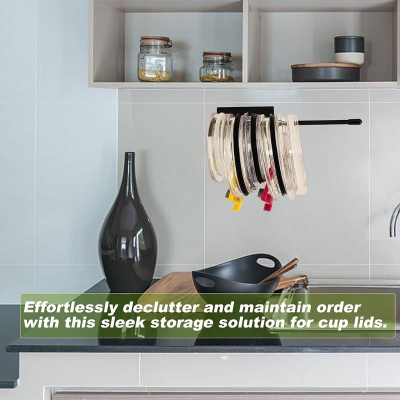 Pack of1/2 Self Adhesive Cup Lid Organizers Wall Mounted Cup Lid Storage Support Holder Rack Set for Kitchen Cabinets