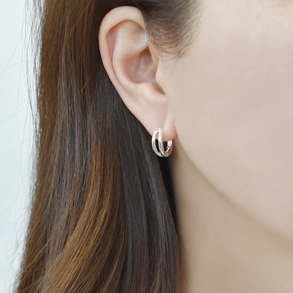 Double Row Silver Hoops Earrings