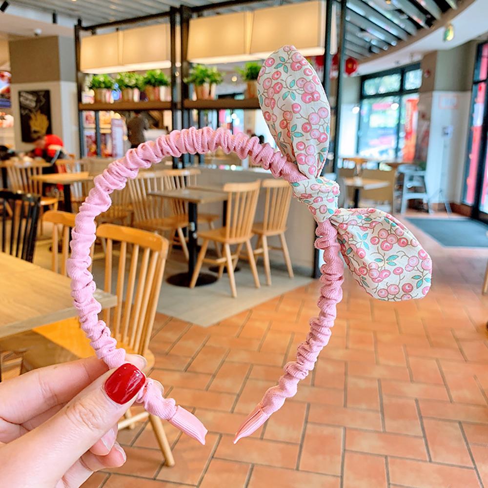 Retro Rabbit Ears Girls Kids Flowers Printed Hairband Hair Hoops Hair Accessories Bowknot Headband
