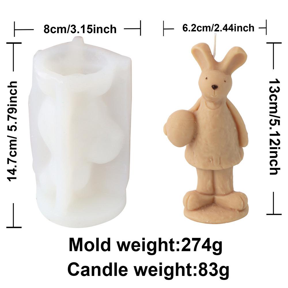 Standing Basketball Rabbit Candle Mold 3D Rabbit Family Size Holding Flower Fragrance Easter Animal Cake Baking Tools Home Gifts