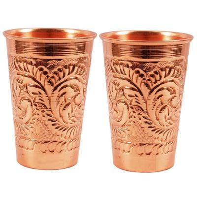 Handmade Pure Copper Glass Cup 350 ML Serving Water Home Hotel Good Health Benefits Yoga, Ayurveda, Set of 2