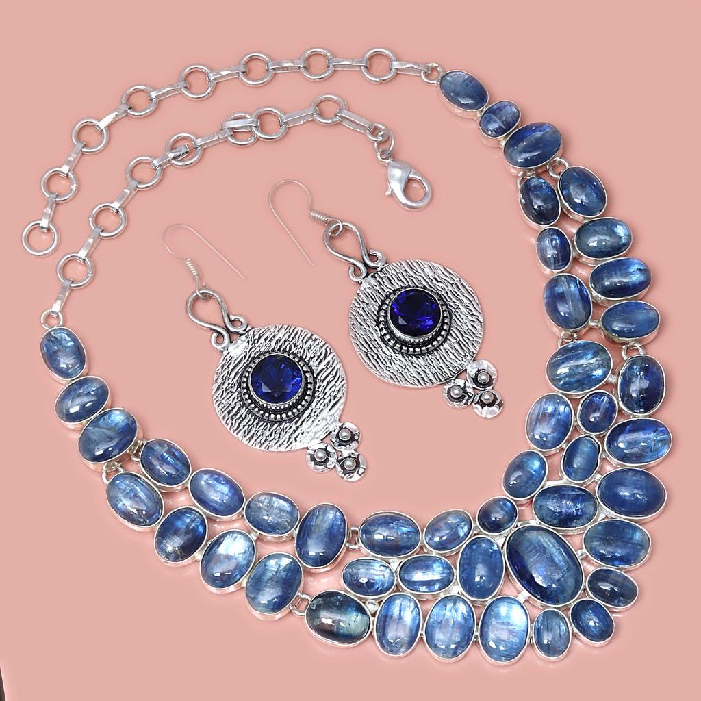 AAA+ Kyanite Cabochon Gemstone Jewelry Necklace &Earrings 18-20''