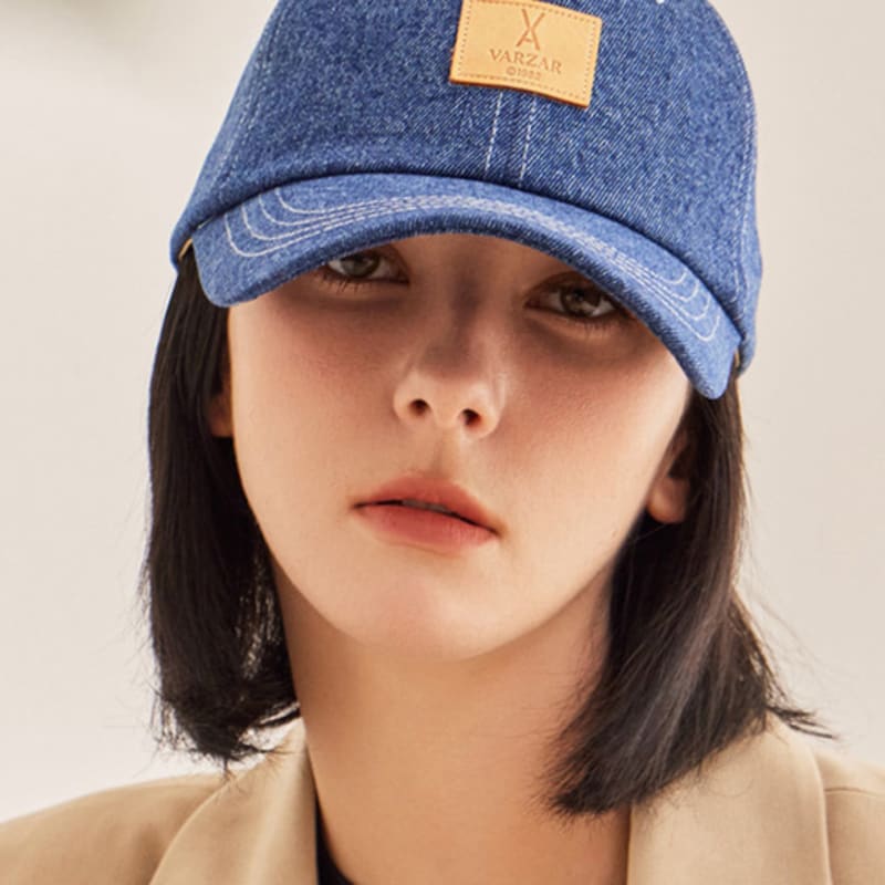 

VARZAR VA Square Denim Label Ball Cap Medium Blue FREE