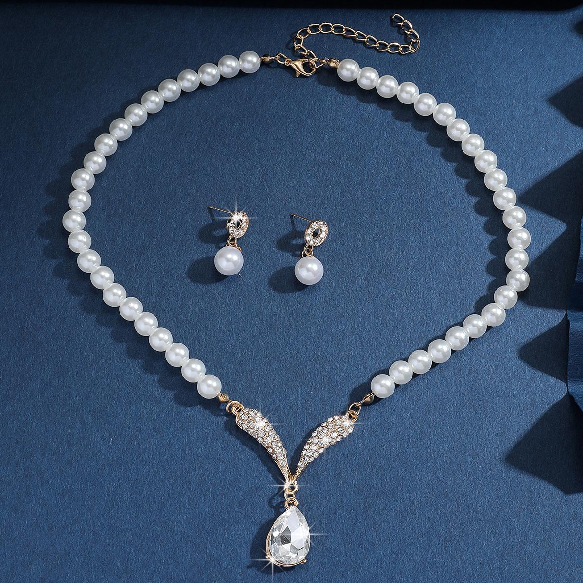 

3 предмета Женская модная серия с имитацией циркона Геометрическое ожерелье-капля воды Серьги Набор с цирконом Вечеринка Фестиваль Подарок