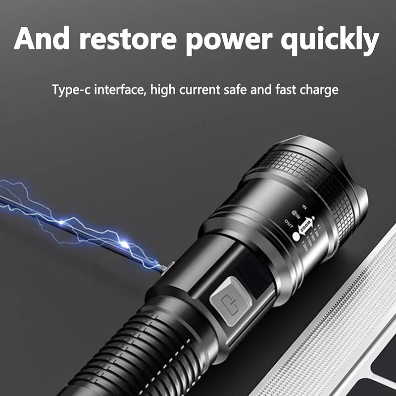Ultra Bright Lantern Super Powerful Led Flashlight Zoom Tactical Torch Built-In Battery Usb Rechargeable Waterproof Lamp