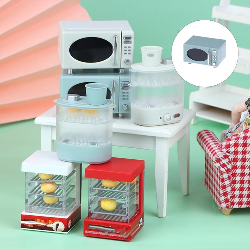 Detailed Dollhouses Kitchen Decors Collection 1/12 Scale Featuring Miniature Microwave Oven Bread Cabinet