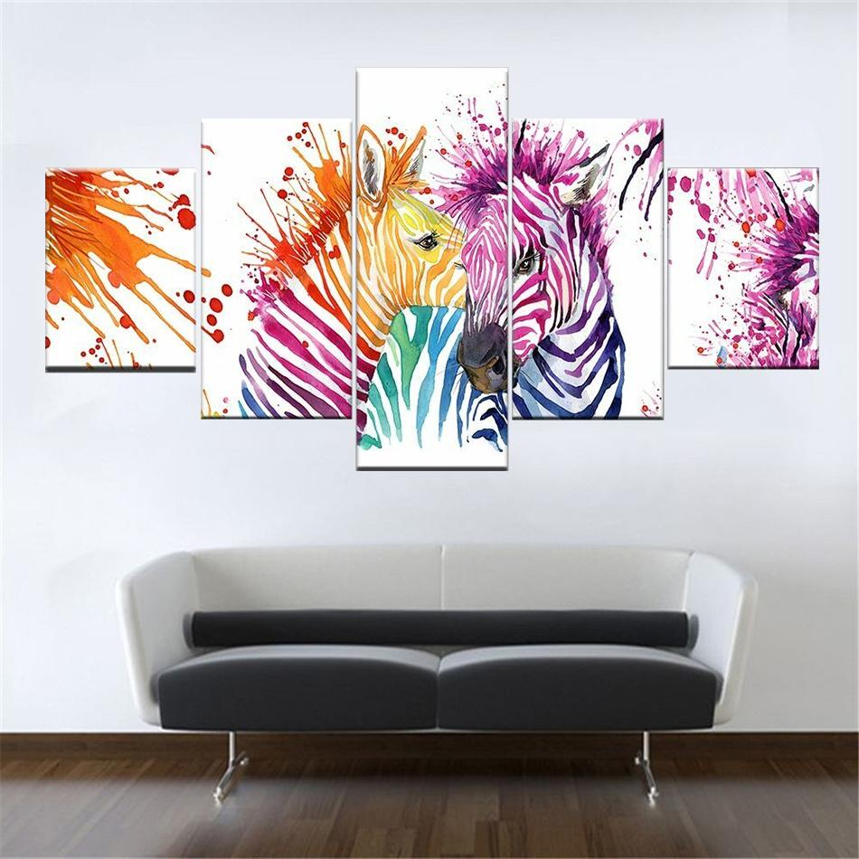 

Paintings Canvas Wall Art 5 Piece Color Zebra Prints Home Decor Posters Modern LIving Room & Bedroom Animal Decoration 20X35 20X45 20X55CM