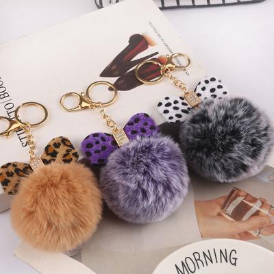 1PC Ornaments Handbag Pendant Key Holder Pompom Keychain Bowknot Keyring Car Keyring Imitation Fur