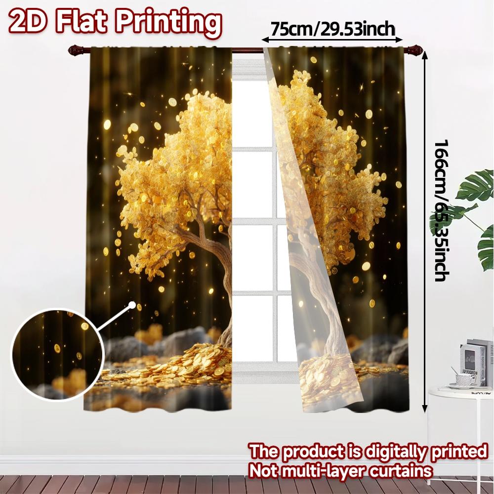 2pcs, 2D FLAT PRINTING Curtains (Without Rod) GoldenTree Contemporary Chic Curtains Polyester Easy Install Curtains Decorations