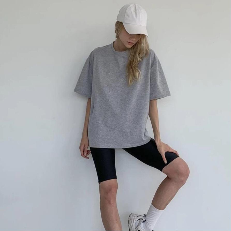 100% Cotton Round Neck Solid Color T-shirt Women's Short Sleeved Top