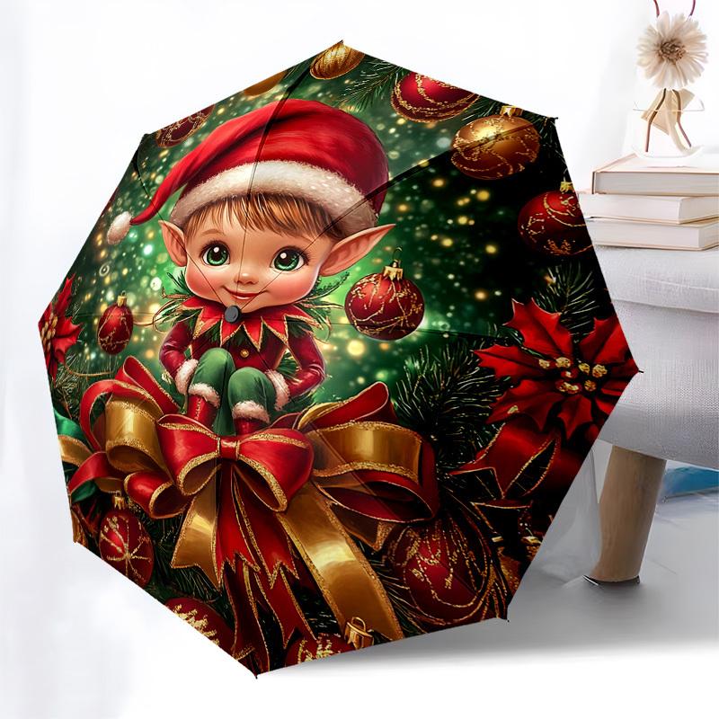 

1pc Merry Christmas! Automatic Opening Closing Umbrella, Portable 3-Fold Design with 8-Bone Iron Frame, Outdoor, Festive Gift for Fans, Travelers, Dai