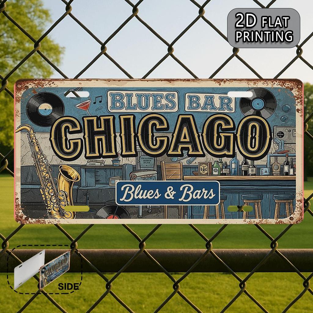 D Flatpc Decorative Purposes Solely Vintage Aluminum SignChicago Blues Bar StyleVintage Metal DecorationDecorative Plaque