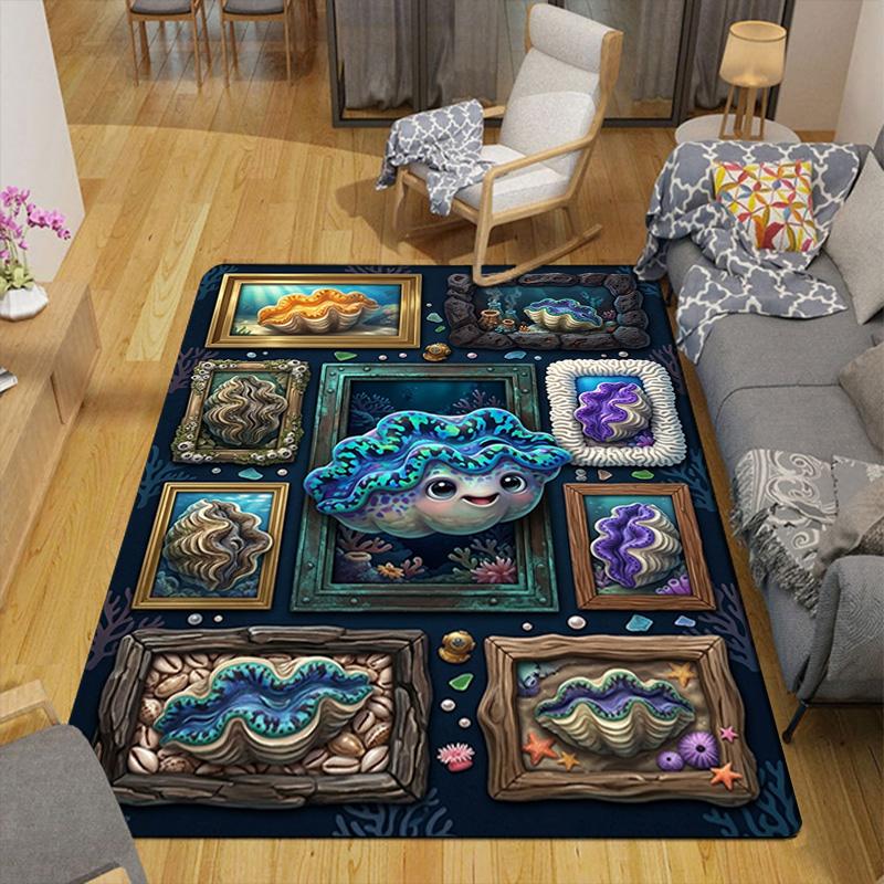 Ocean Shell Gallery Pattern Rug Floor Mat for Living Room or Bedroom Soft and Comfortable Carpet a Gift for Birthday and Holiday.