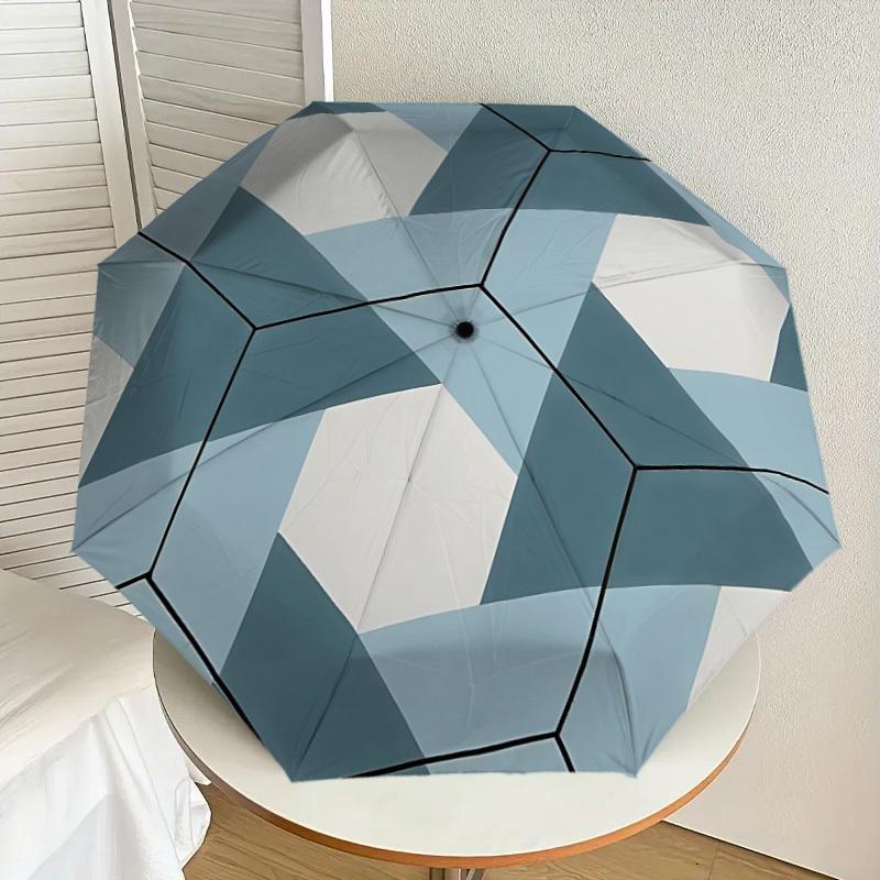 1pc Geometric Pattern Automatic Folding Umbrella, Portable Collapsible Design, 8-Rib Iron Frame, Outdoor Accessory Yy250905085