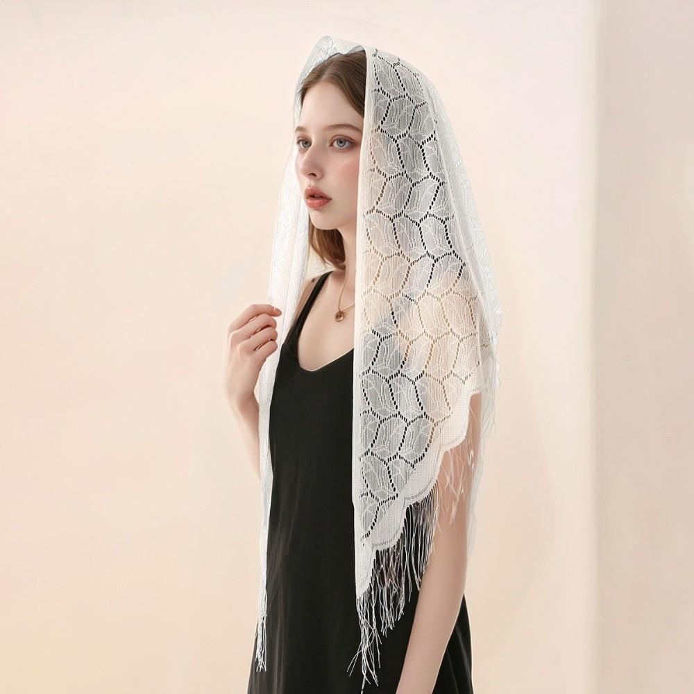 Transparent Triangle Scarf Hollow Mesh Prayer Shawl Elegant Wedding Party Shawl