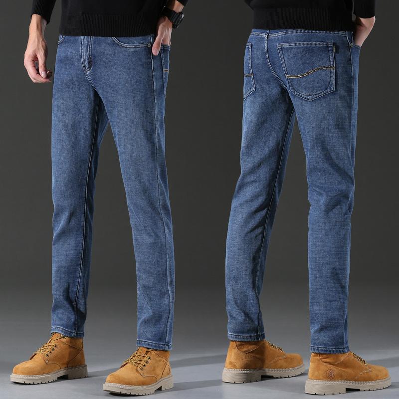 

Зимние новые мужские облегающие джинсы с прямыми штанинами 2024 года с толстым флисом для тепла и повседневные эластичные длинные брюки 40