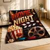 Movie Night Popcorn Reel Coral Fleece Blanket Cinema Decor