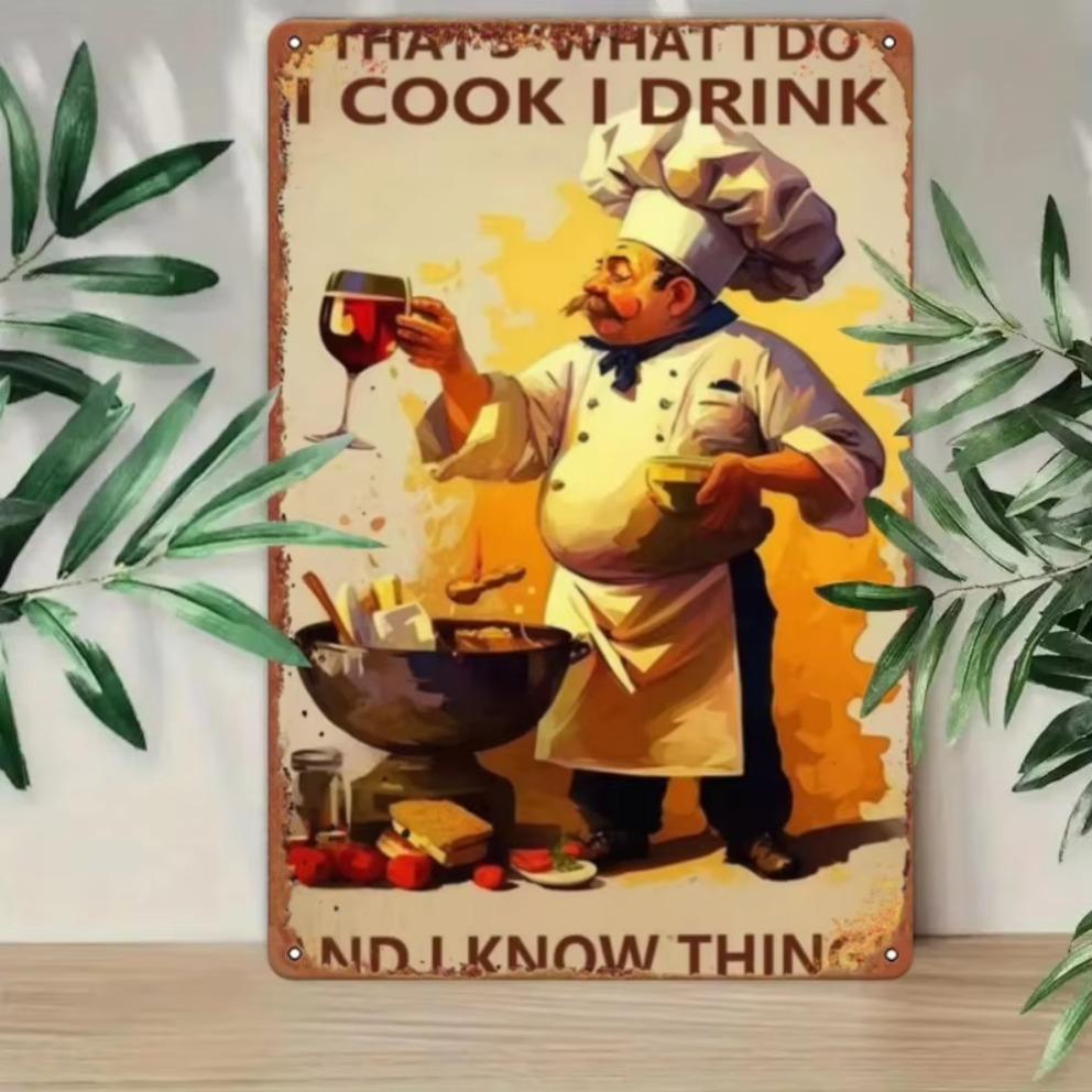 "Vintage Chef Metal Logo" – Humorous Kitchen Theme with Vintage Cooking    Drink Patterns; Ideal Gift    Decor for Room