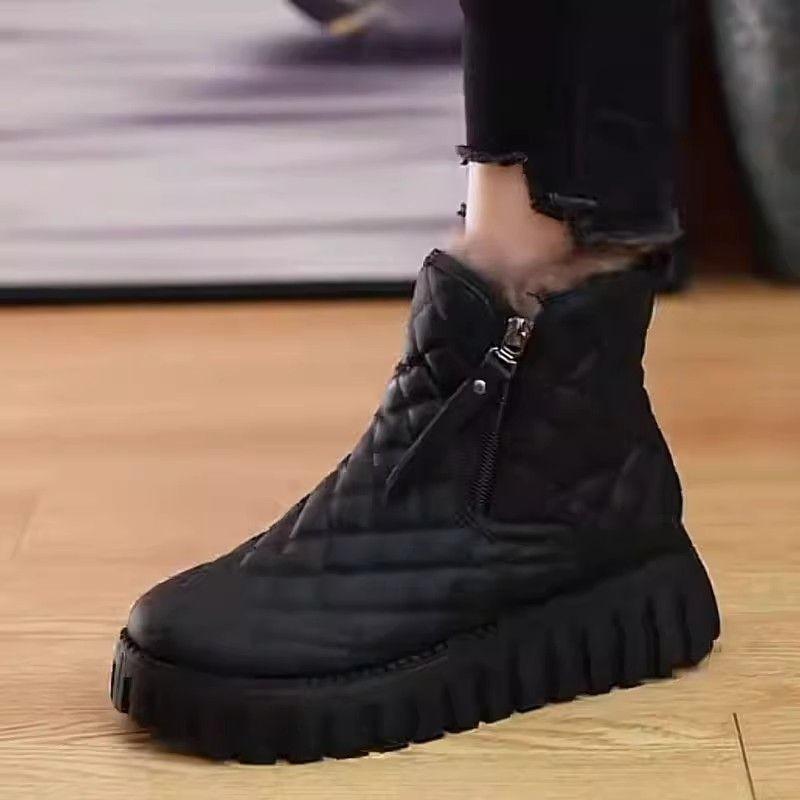 Snow boots women s new winter fleece thickened cotton shoes, thick-soled non-slip fur integrated short boots 40 чёрный