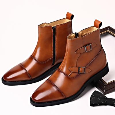 Fashion Men's Classic Trendy Leather Short Boots Men British Style Ankle Boot Mens High-top Buckle Zip Shoes