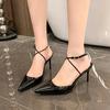 Fashion 2025 New Women's Fashion Baotou Stiletto Sandals Spring New Pointed Head Shallow Mouth Cross One Line Buckle Non-slip High Heels